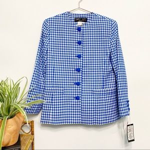vintage | gingham plaid preppy blazer cobalt blue 8 petite